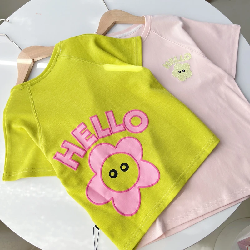 夏季儿童印花发泡印字母中大童圆领休闲短袖 2045