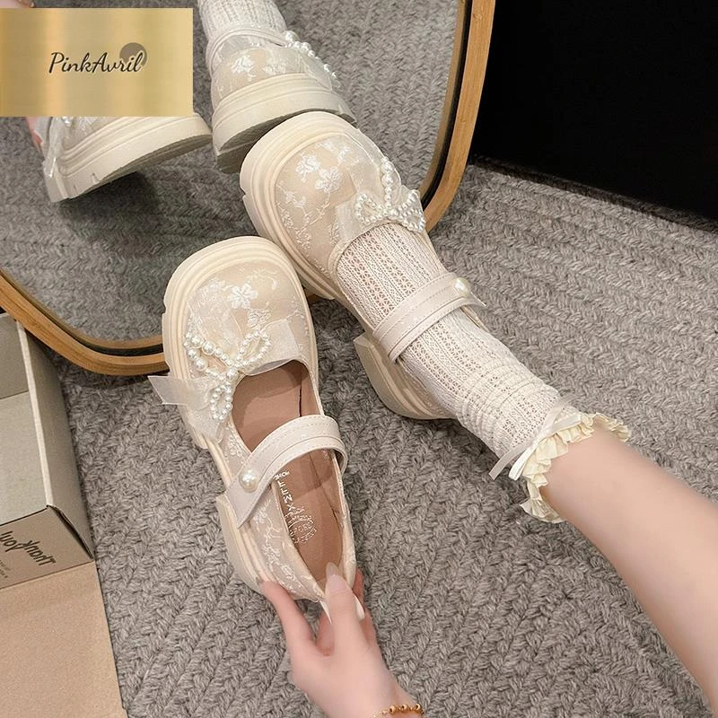 PinkAvril风温柔百搭甜美裙子小女皮鞋2025厚底乐福春秋新款夏天