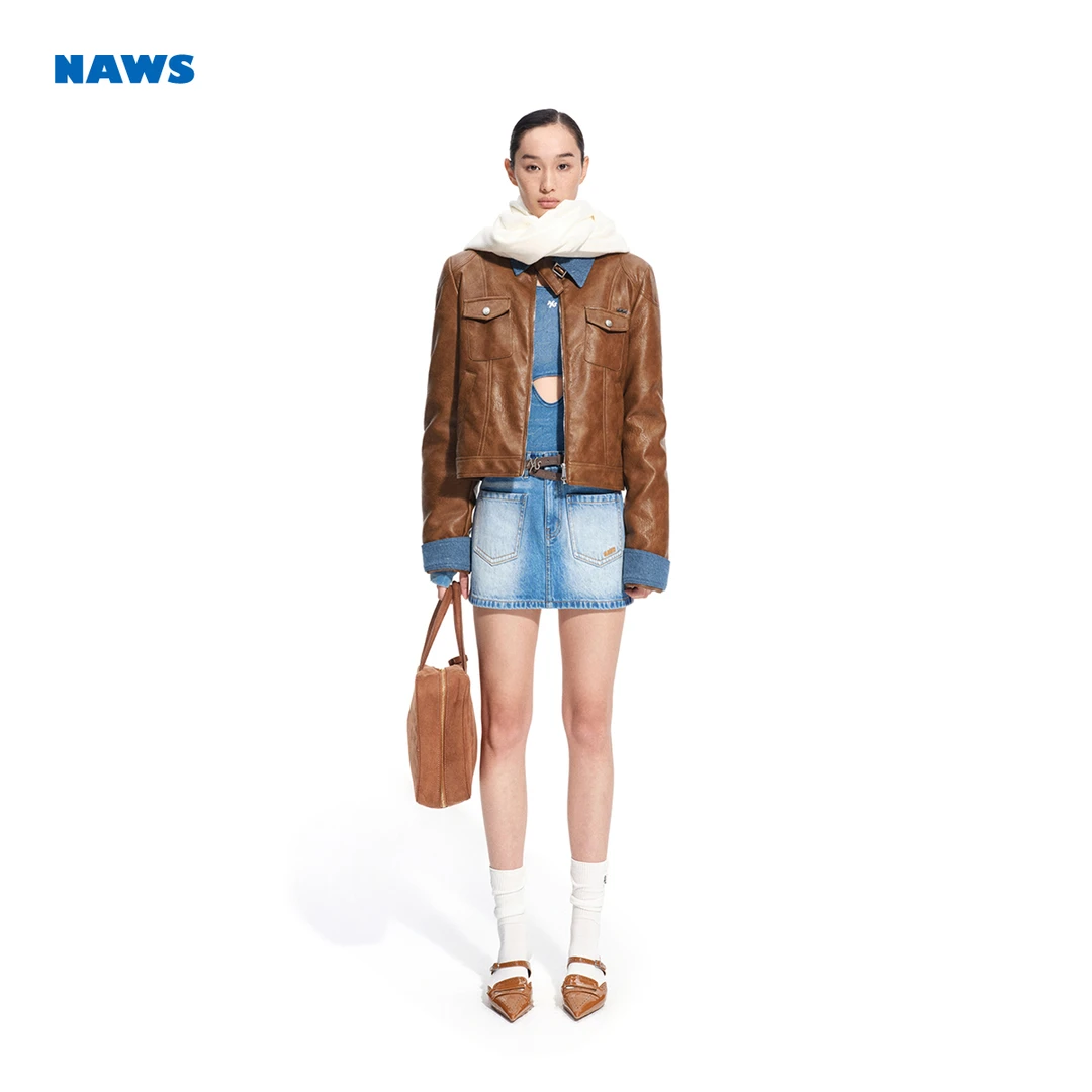 NAWS 罗斯羊羔毛外套【罗斯系列】复古短款正肩PU皮皮衣夹克外套