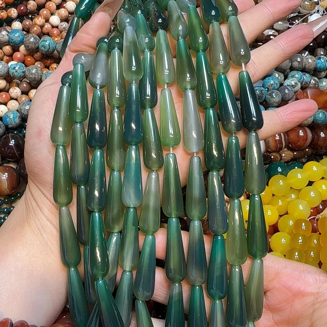 玛瑙/玉髓未镶嵌珠宝半成品绿玛瑙大水滴一条10✖️30mm