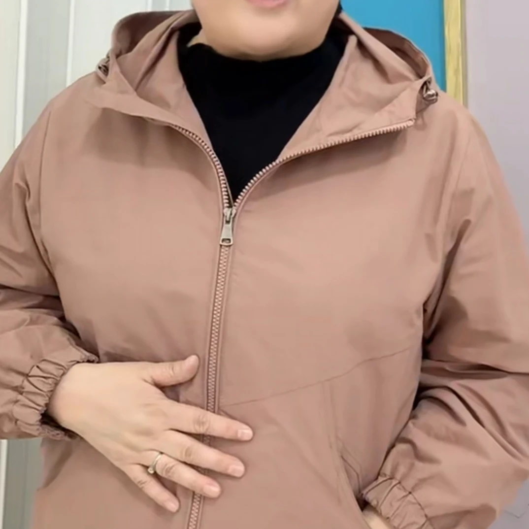 常规款保暖开襟连帽短外套潮流女纯色防风短款大袖