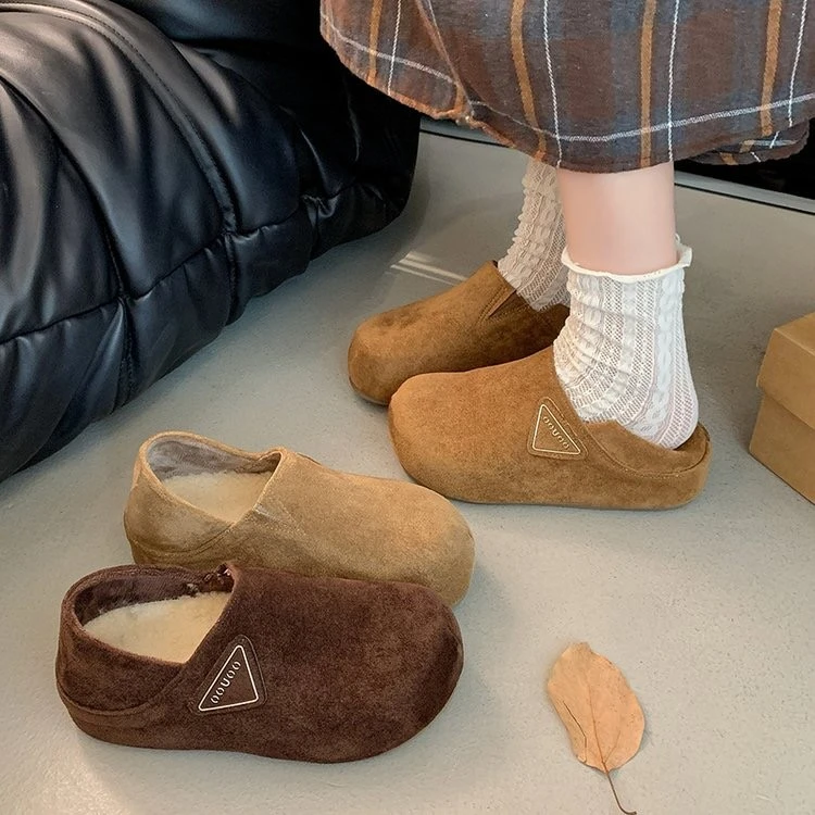 厚底内增高勃肯鞋女2025新款秋冬加绒豆豆鞋一脚蹬懒人两穿二棉鞋