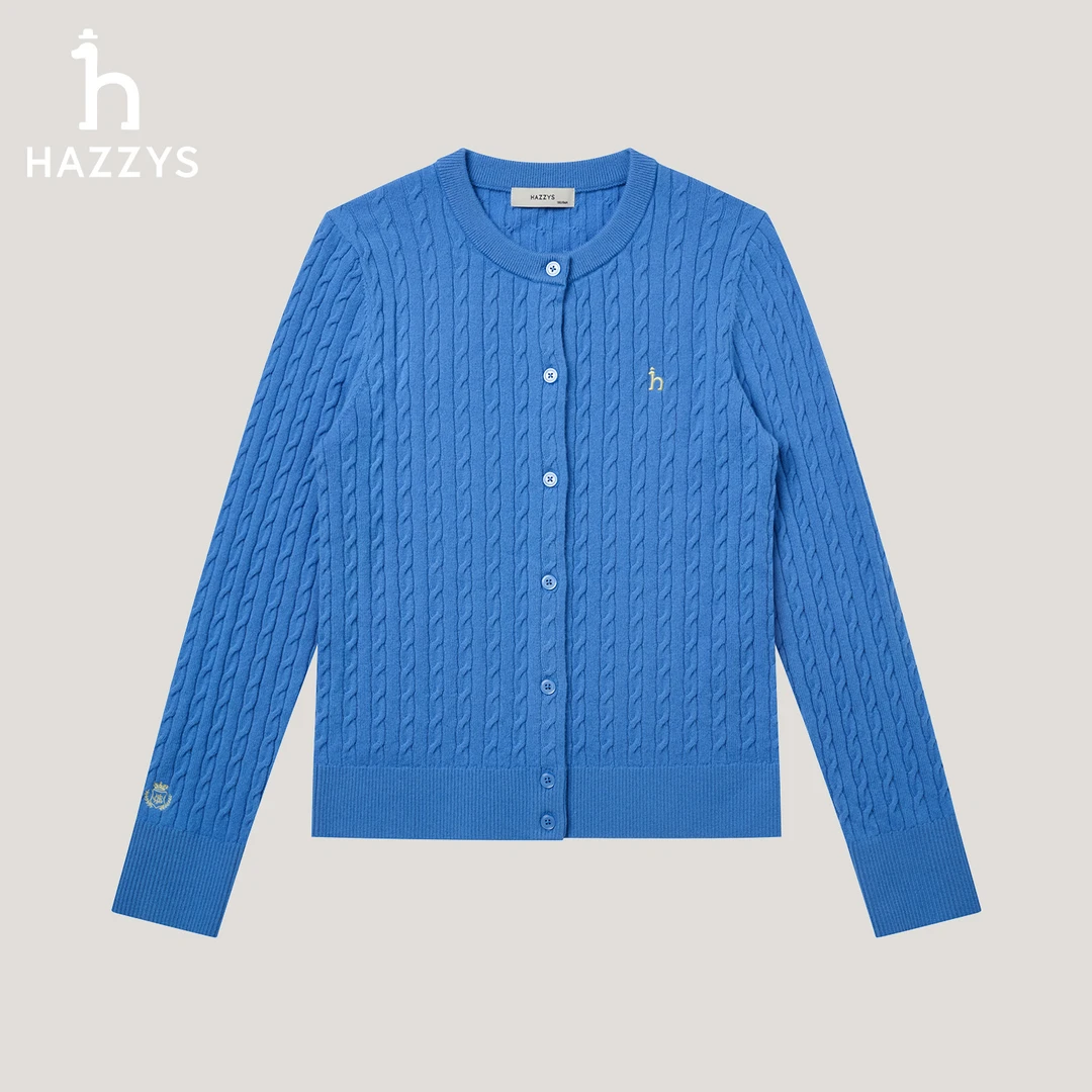 【商场同款】HAZZYS哈吉斯女士秋冬季羊毛衫休闲针织开衫毛衣外套