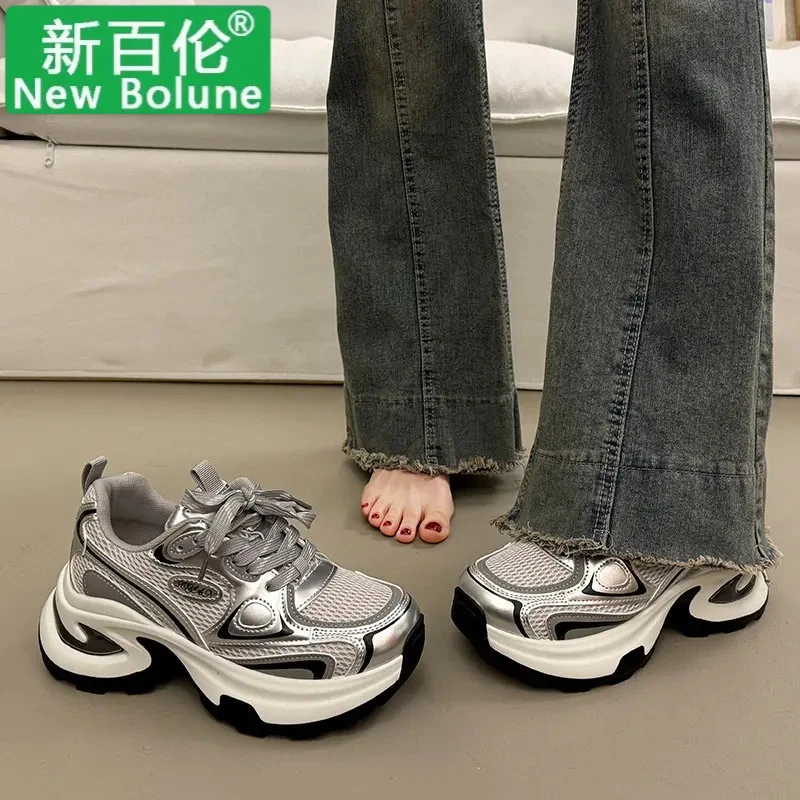 新百伦NEW BOLUNE爆款松糕厚底老爹鞋女小个子增高2025超火新款春