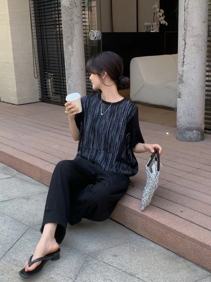 通勤时尚套装宽松休闲上衣设计师针织套装连衣裙百搭夏季裤子