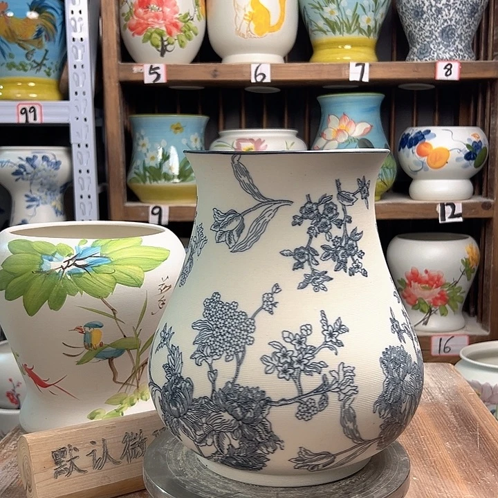 陶鱼尾高27芙蓉花陶瓷
