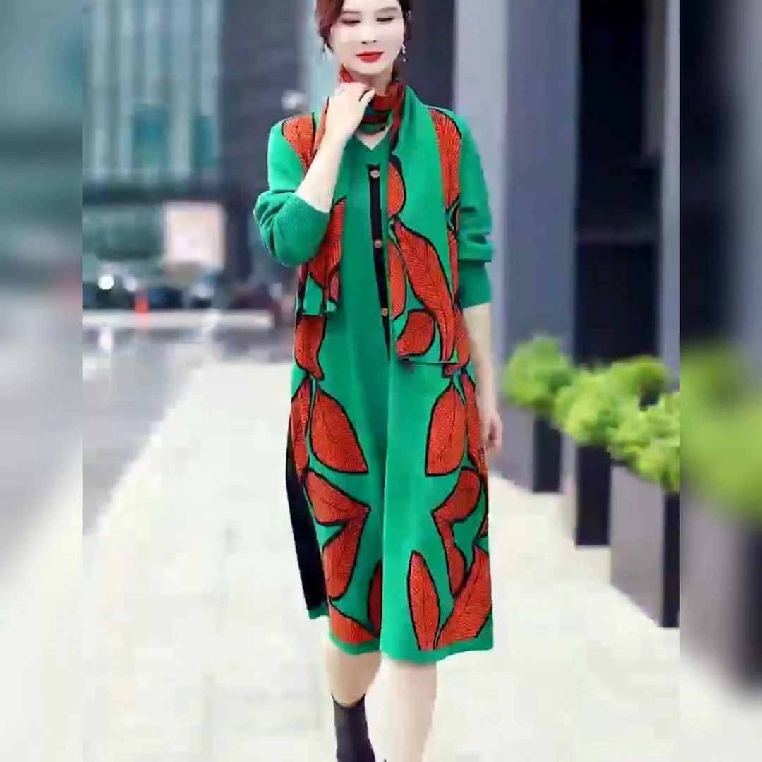 【102】秋冬季优雅时髦时尚气质网红提花工艺装优雅气质连衣裙