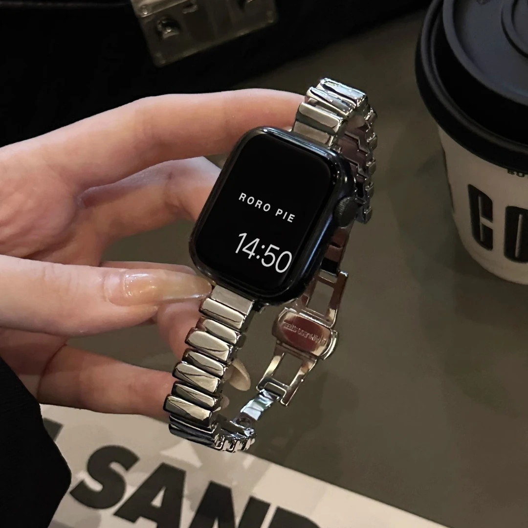 适用iwatchS10夏季金属表带s9高级感不规则钢带s8苹果表带se简约7