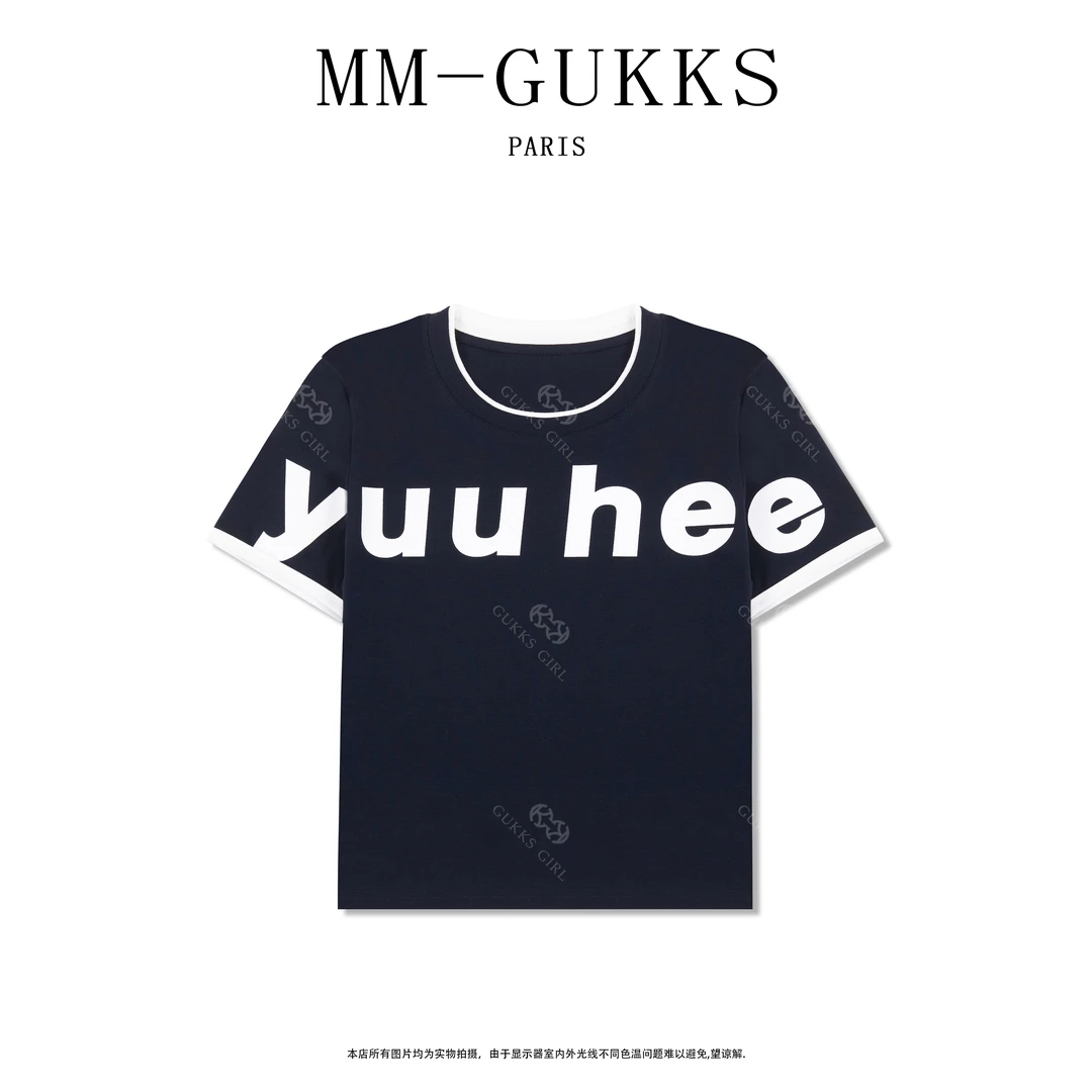 明明GUKKS『字母艺术』2025夏季字母印花时尚百搭短袖T恤上衣