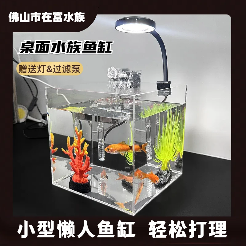 小型家用塑料免换水斗鱼生态鱼缸客厅桌面造景金鱼缸