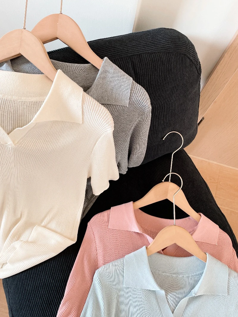 【王小姐】莱赛尔“polo领”短袖针织t恤女