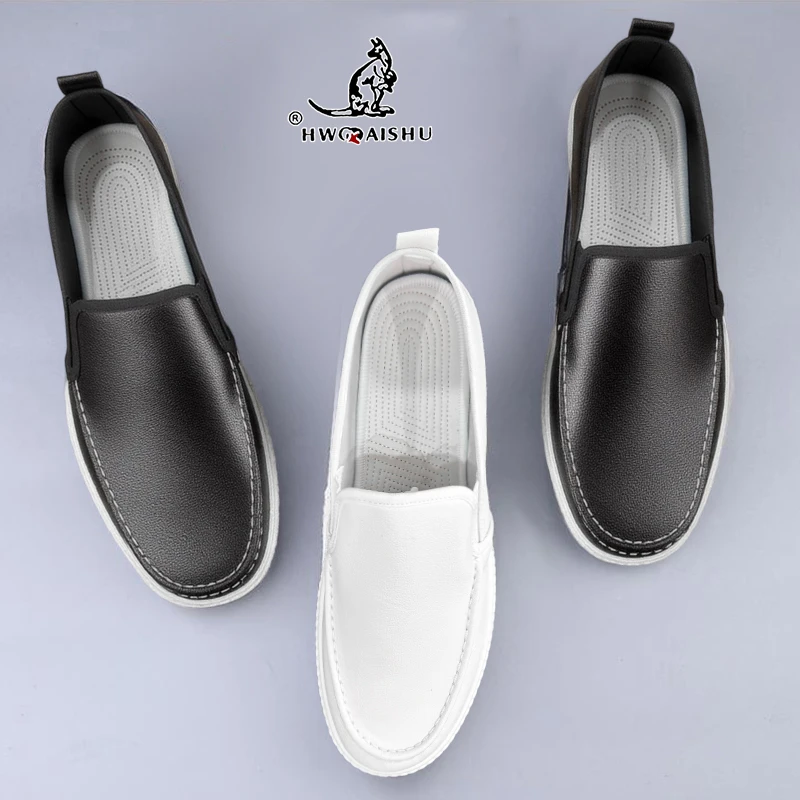 便透气男鞋春季新款软底懒人皮鞋套脚透气男士户外防滑小白鞋轻质