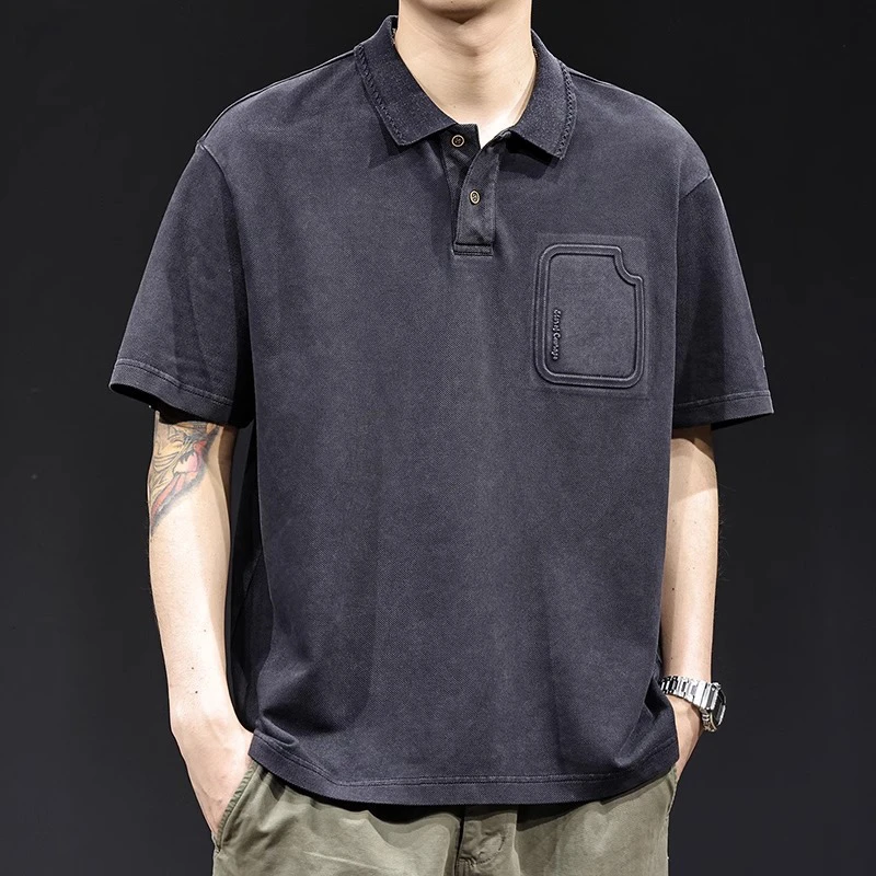 LEIGHZ/雷茨Polo衫男士短袖t恤潮牌大码夏季新款美式复古水洗体恤