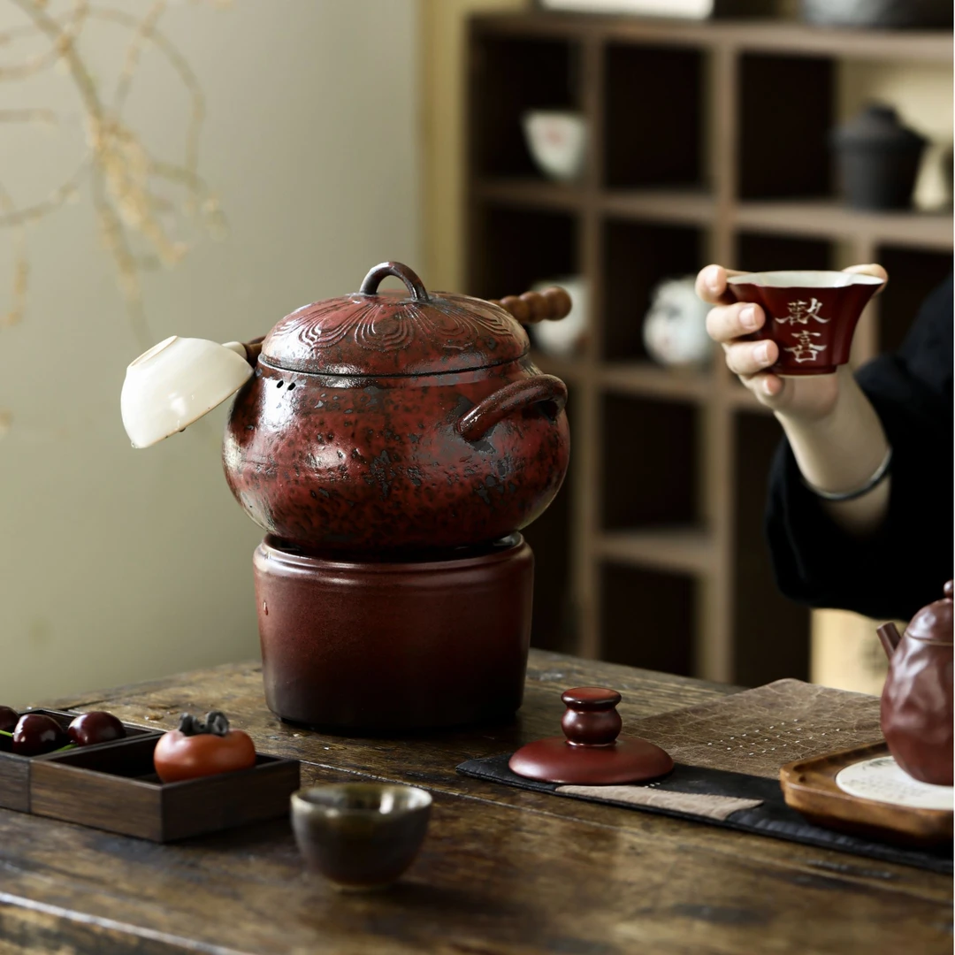 百垚粗陶山楂红南瓜煲户外烧烤锅子家用创意炖汤煲功夫茶具火锅煲