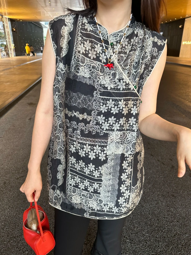 欣雨【七里香】夏季国风中式图腾马甲上衣050297