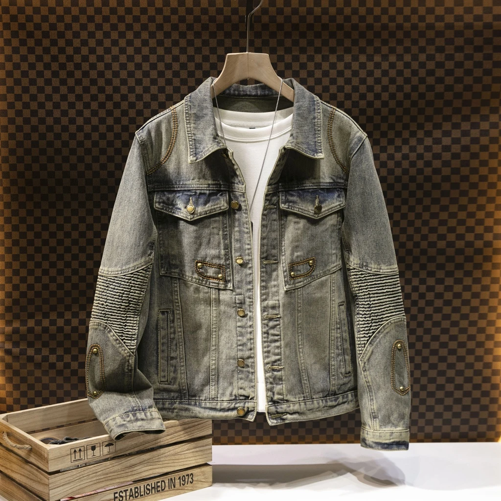 【优选】2024秋冬重磅刺绣牛仔外套潮流重磅夹克男装牛仔衣JK719