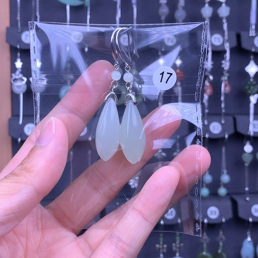 和田玉银S925镶嵌耳饰用****7