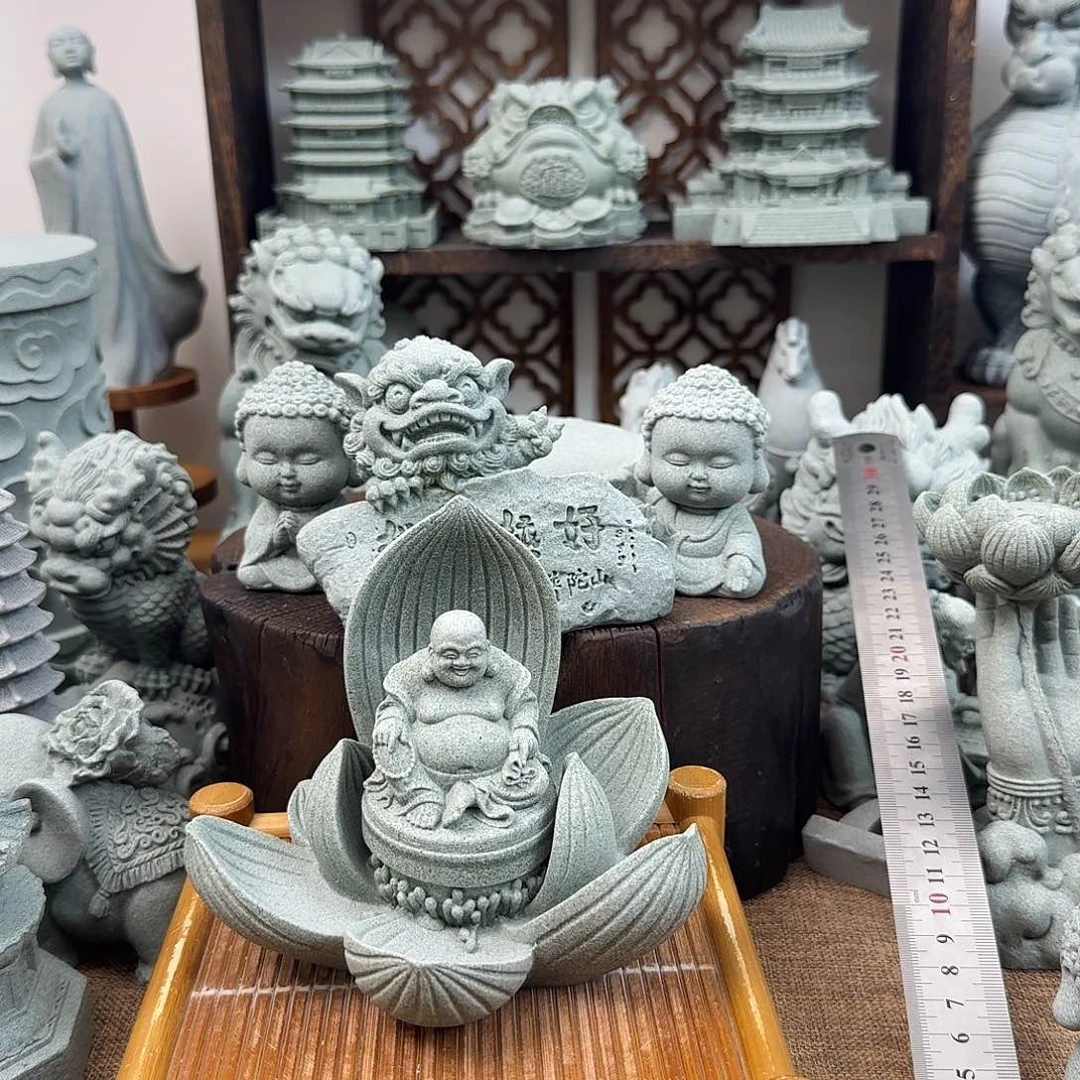 石材花瓣莲花➕圆底小弥勒