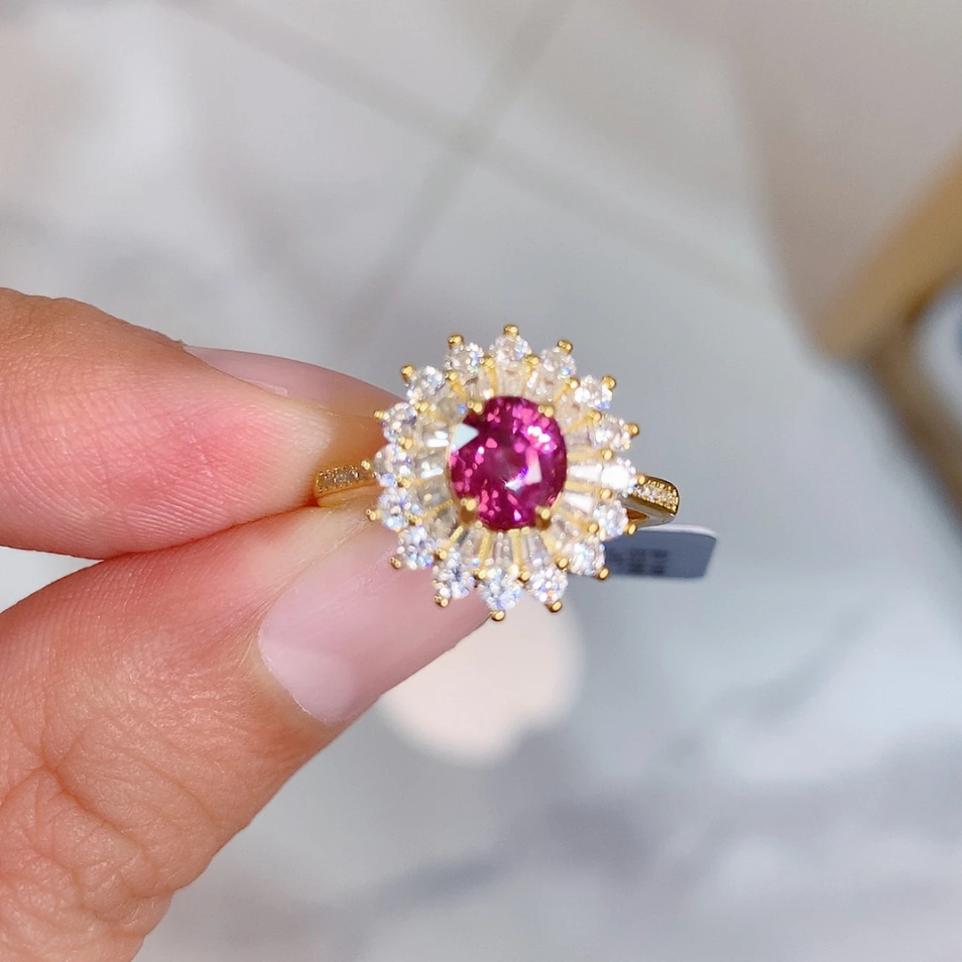 石榴石银S925镶嵌戒指