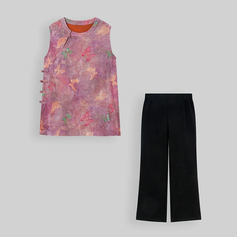 新中式国风高级感气质温柔优雅无袖衬衫休闲高腰喇叭裤夏季套装女