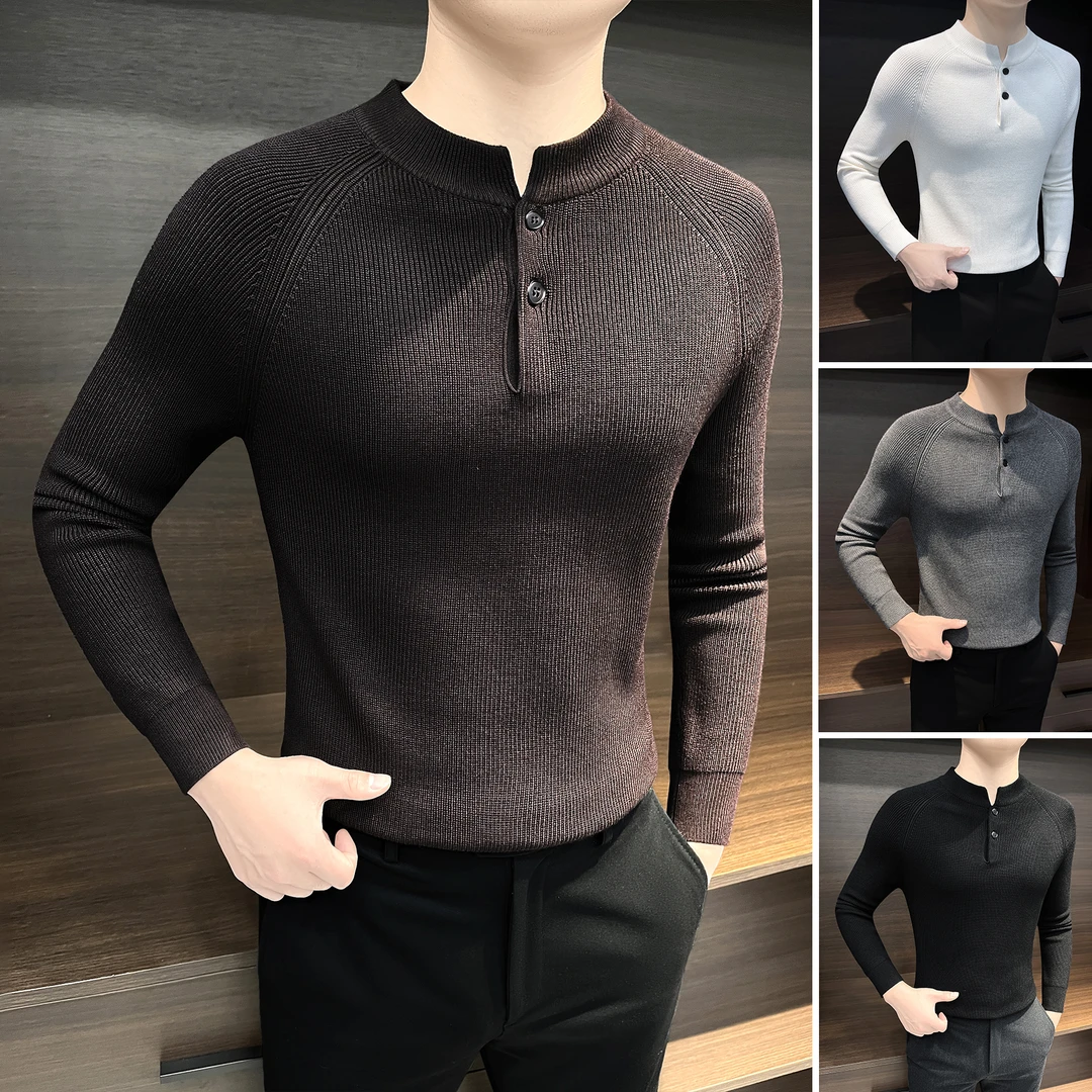 男士长袖polo衫秋冬2025新款痞帅男装高级感亨利领针织内搭打底衫