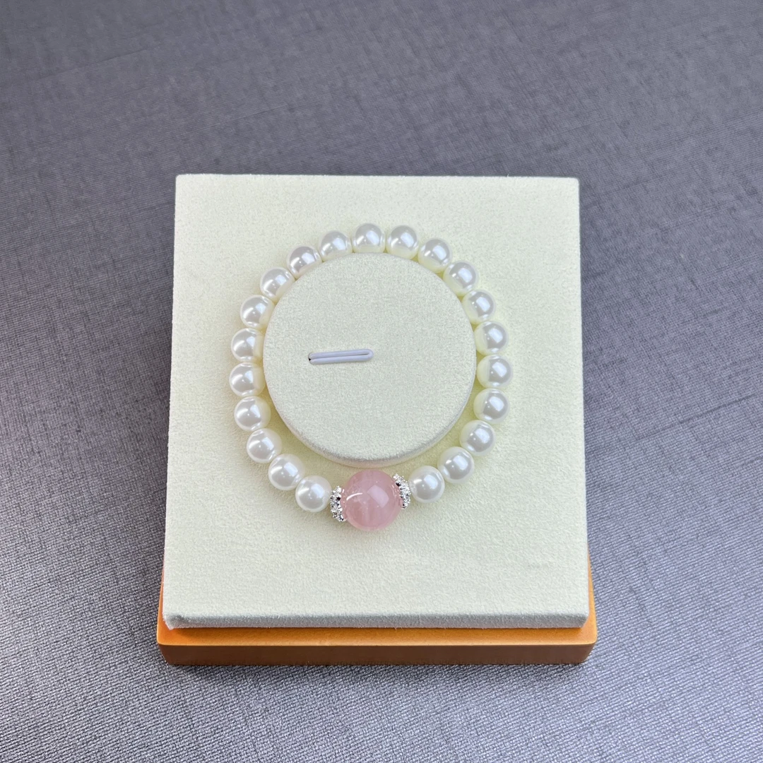 天然粉水晶顶珠贝珠手链13mm百搭简约手串甜美女饰品