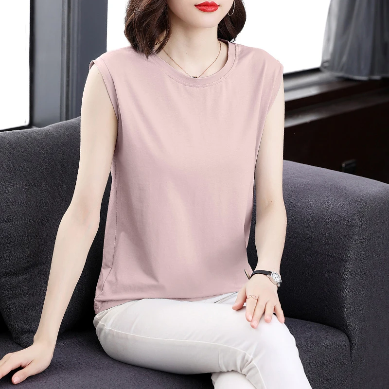 纯棉背心女内搭大码胖mm中年妈妈夏装显瘦休闲运动吊带无袖上衣服