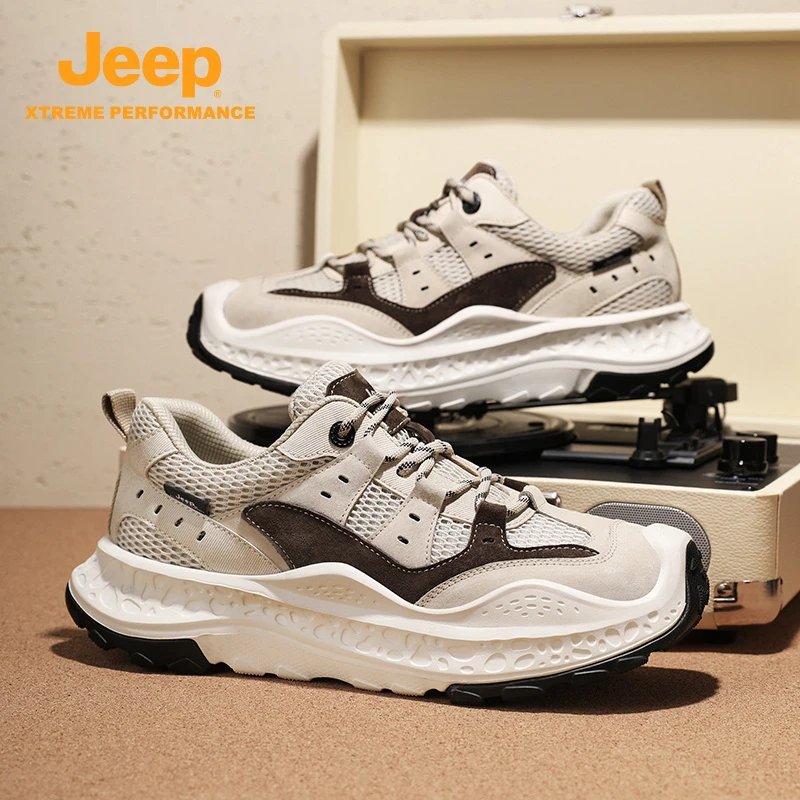 Jeep吉普男鞋2025夏季新款运动休闲鞋潮流百搭防滑耐磨透气网面鞋