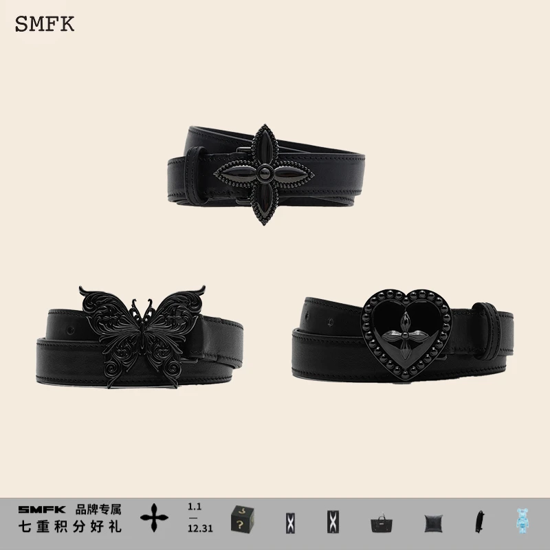 SMFK春款黑色皮带腰带复古十字花真皮光面辣妹合集BLT012B 3款