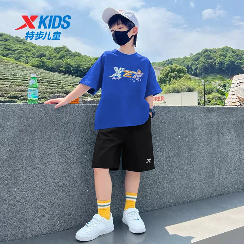 特步儿童套装男童夏装套装中大童儿童服装冰感速干短袖短裤两件套
