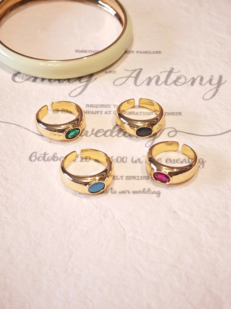 合金亚克力耳饰 中古vintage镀金戒指开口4色【1181】