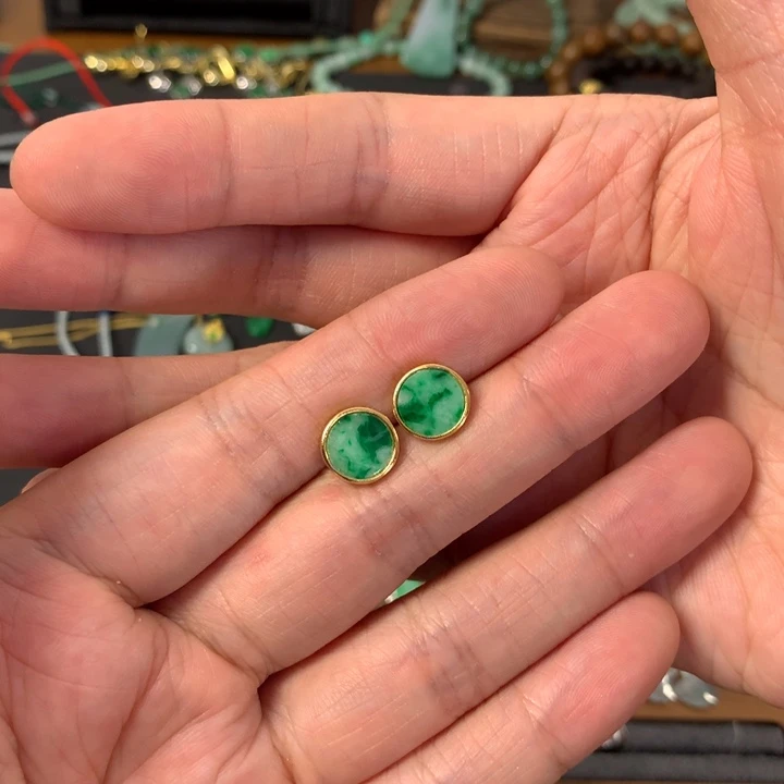 翡翠银S925镶嵌耳饰豆***呀小耳钉