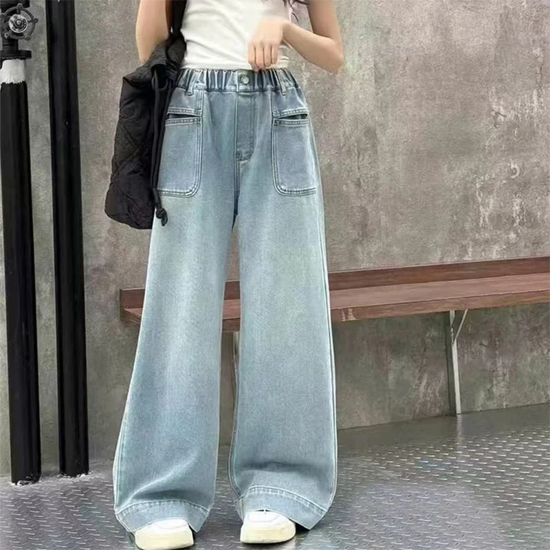 女童牛仔阔腿裤春夏装2025新款儿童春夏季休闲拖地裤显瘦直筒长裤