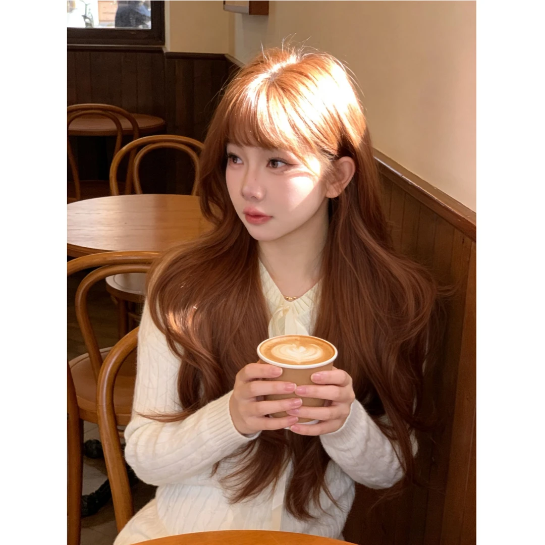 【妮妮专属·茶棕色】松紧带高层次人鱼微卷加长70cm大发碗整顶假发