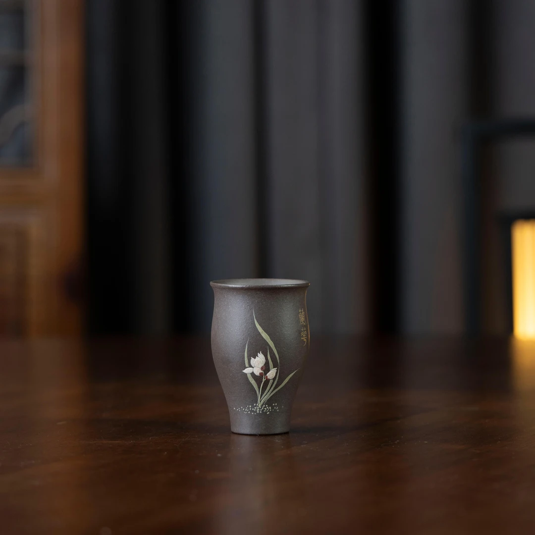 兰花闻香杯 青灰泥 80cc 家用茶周边