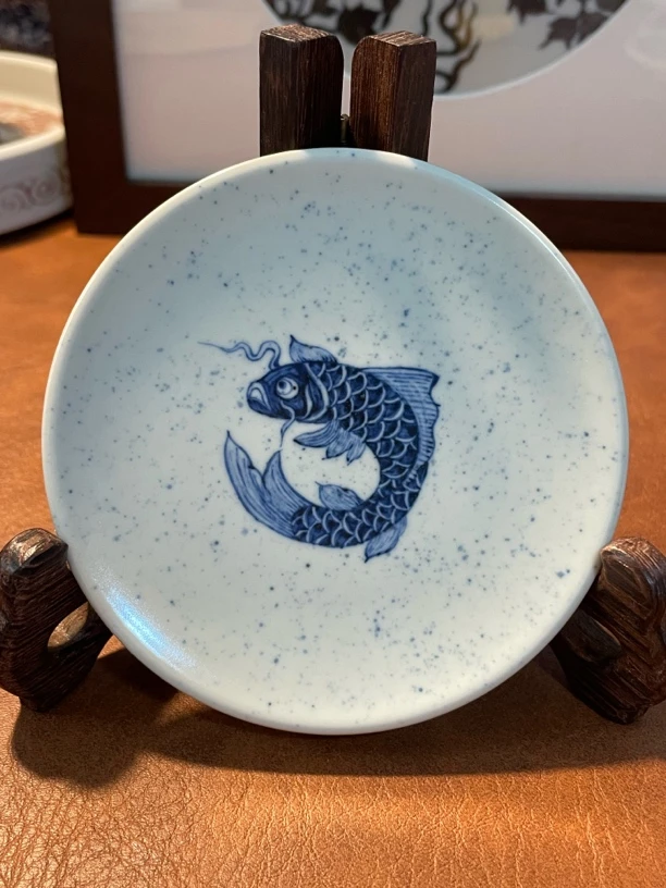 元青花团鱼杯垫盖置纯手工手绘陶瓷茶具