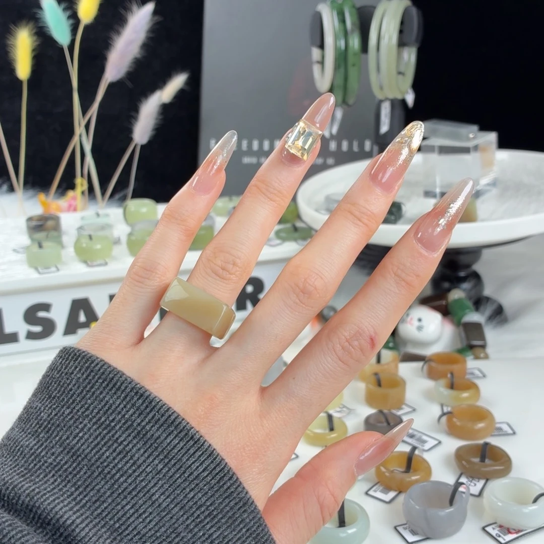 和田玉未镶嵌戒指z26黄糖马鞍16.1