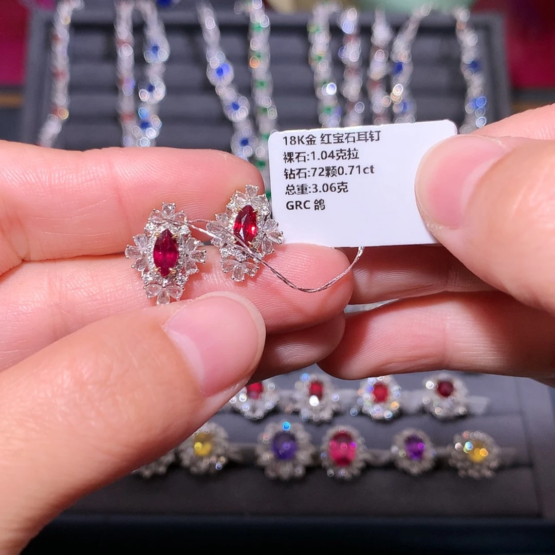 【闪购商品】红宝石耳钉18K金镶嵌