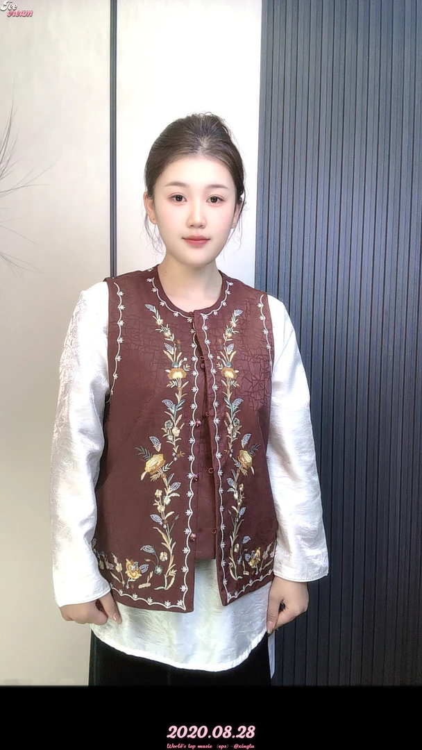 【千禧】圆领秋季刺绣开衫薄款常规款马夹马甲国风网红复古气质