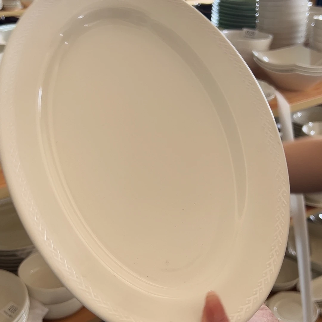 新骨瓷038微瑕暖白花边12寸椭圆鱼盘小妍炸款