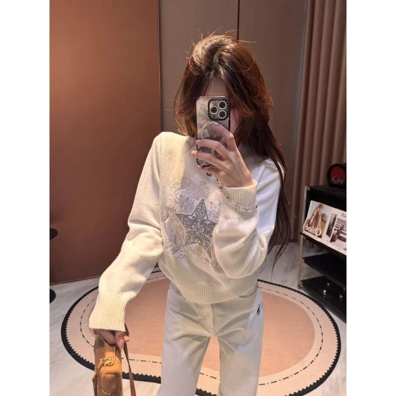 李馨儿【星语心愿】显瘦圆领针织洋气宽松百搭套头早秋毛衣针织秋冬