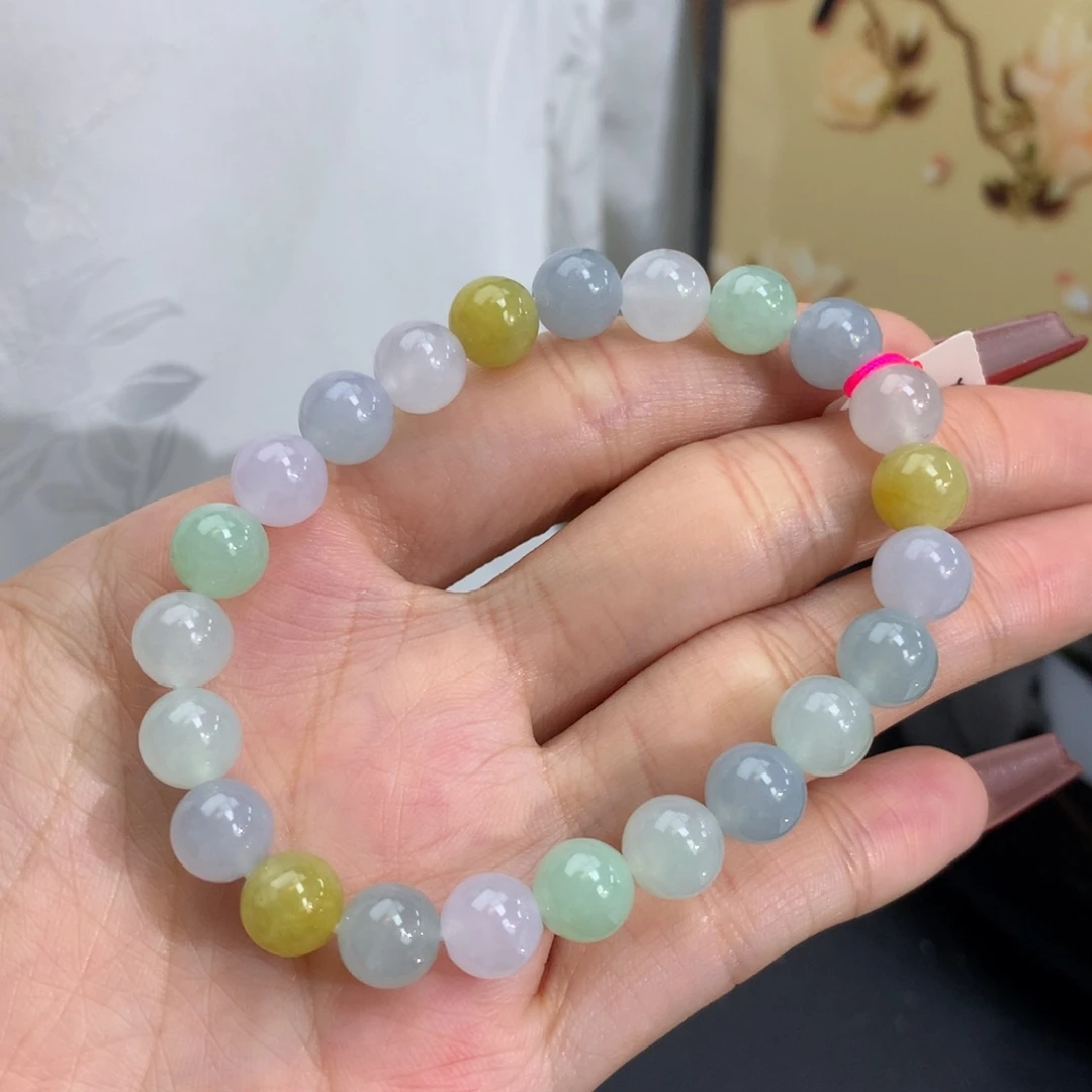 翡翠手链未镶嵌卡8冰胶多宝手串