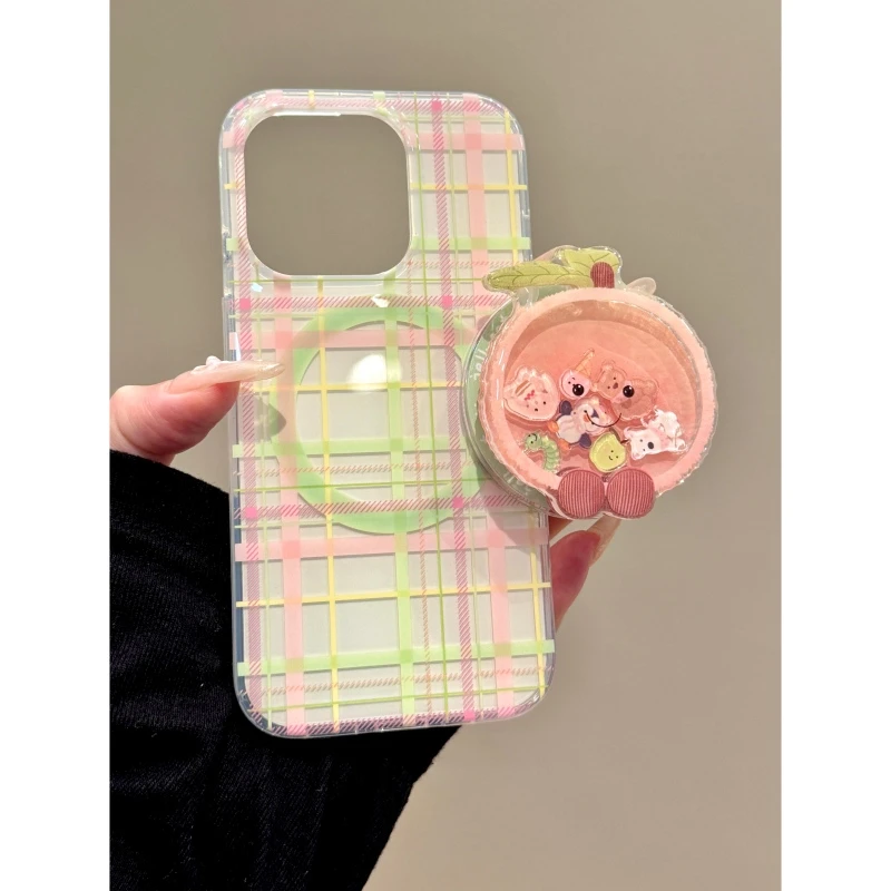 适用苹果iphone16promax可爱桃子15pro磁吸14pro支架13摇摇手机壳