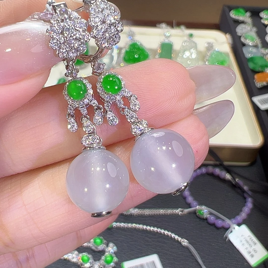 翡翠18K金镶嵌耳环翡翠