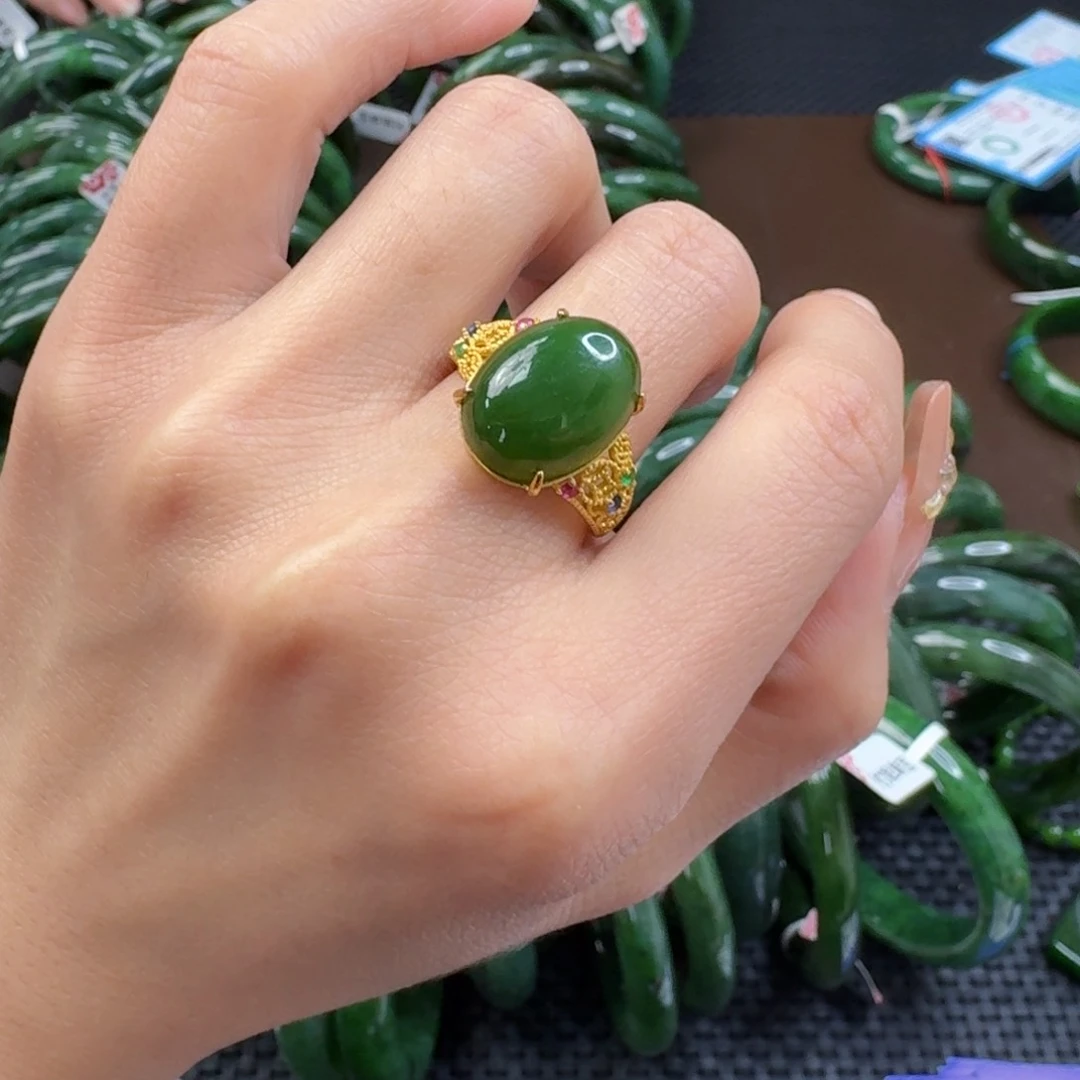 和田玉（碧玉）戒指银S925镶嵌