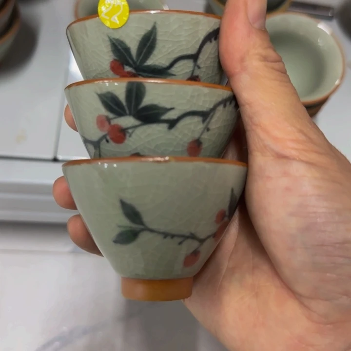孤品汝窑开片茶杯三个一组22号