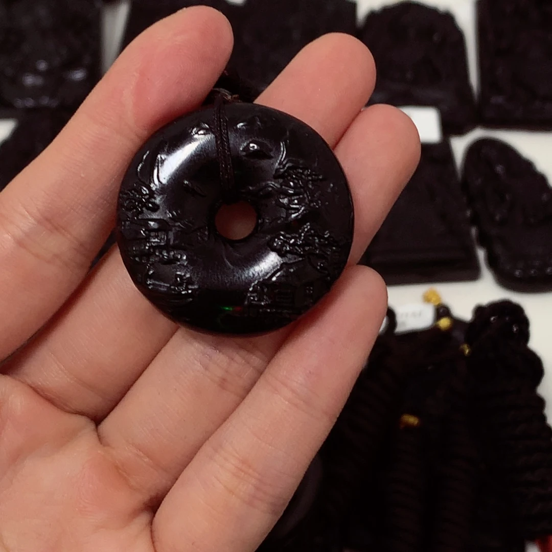 天然缅甸a货钢琴黑挂件