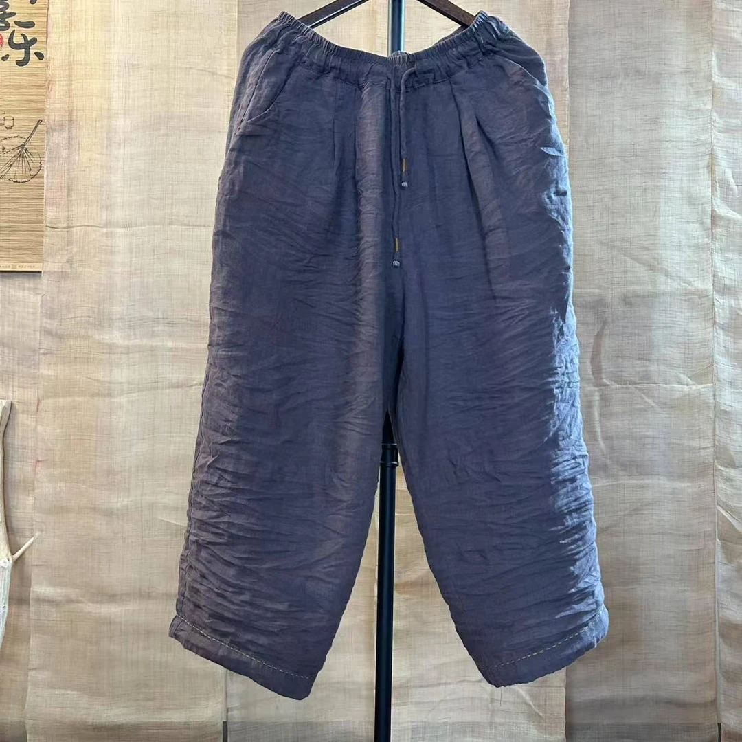 【麻黛儿】脚口缝线复古做旧春季麻裤（长92）