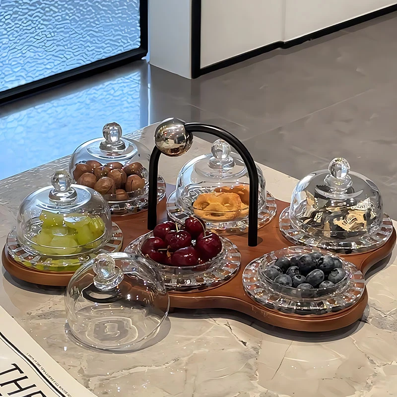 透明高级水果盘日式复古餐具干果碟下午茶歇玻璃带盖点心盘小鸟盅
