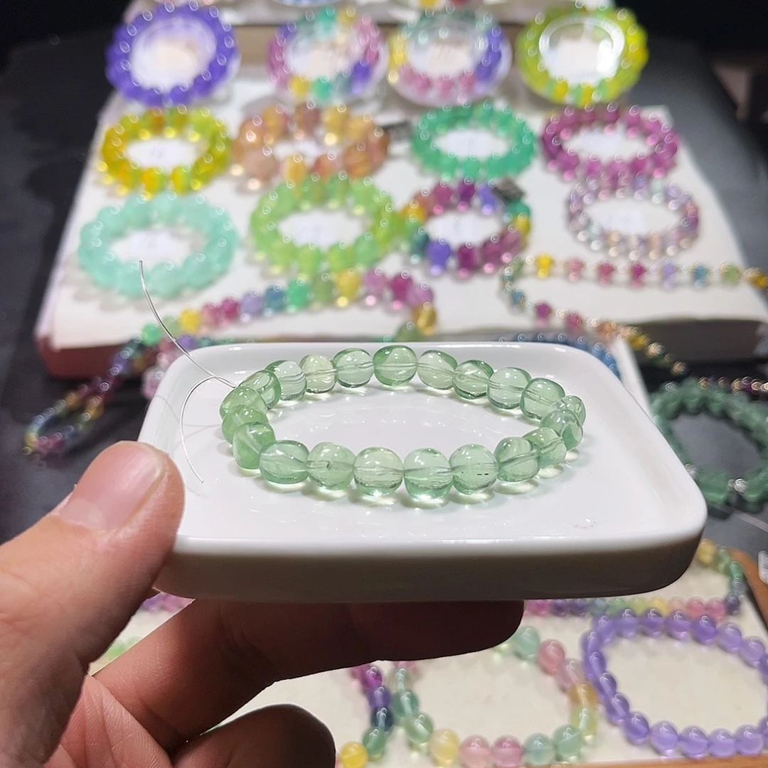 未镶嵌手串萤石薄荷绿手工糖豆8加